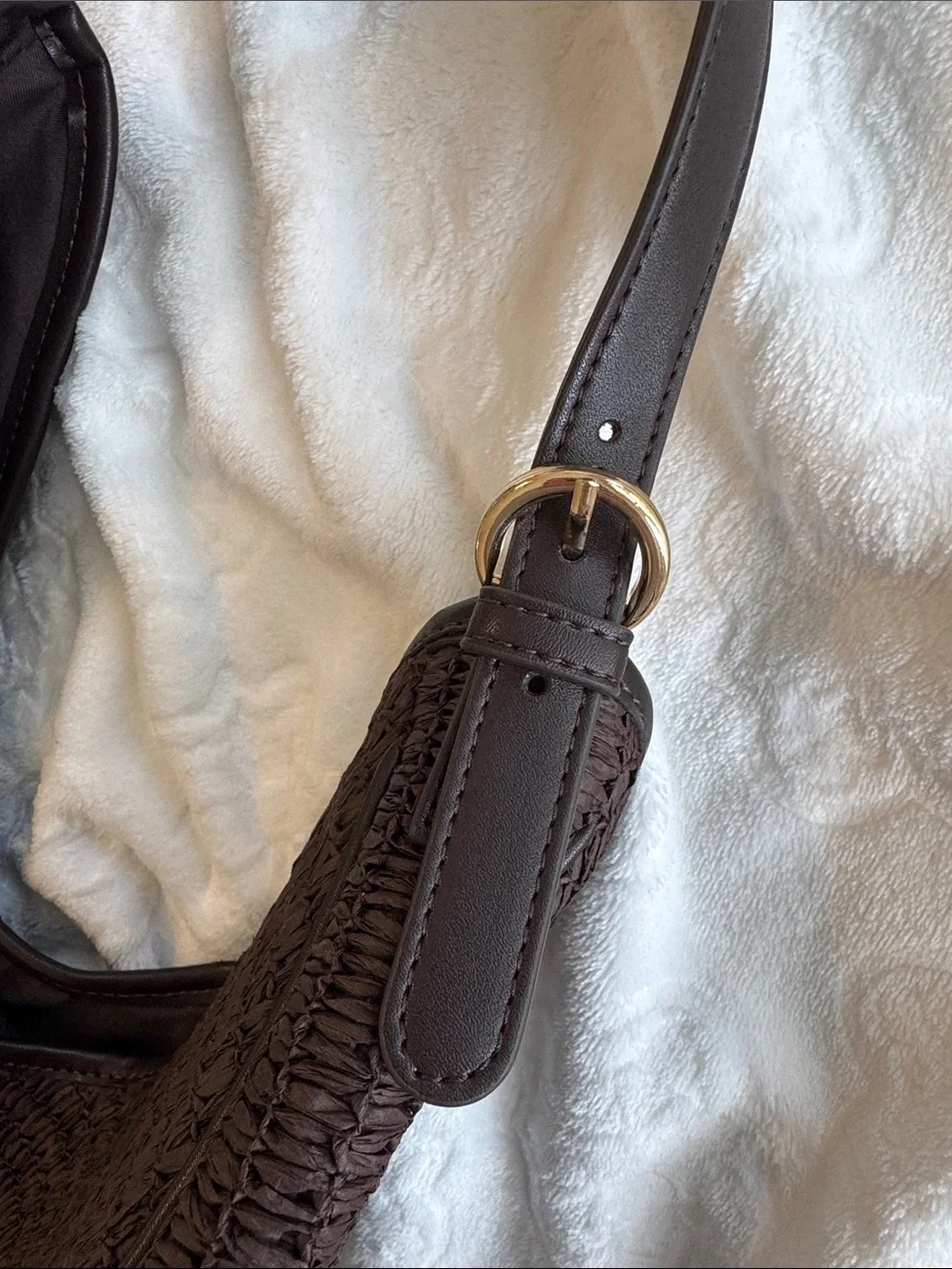 Old Navy Raffia Woven Hobo Bag Oversized Dark Brown Shoulder Purse